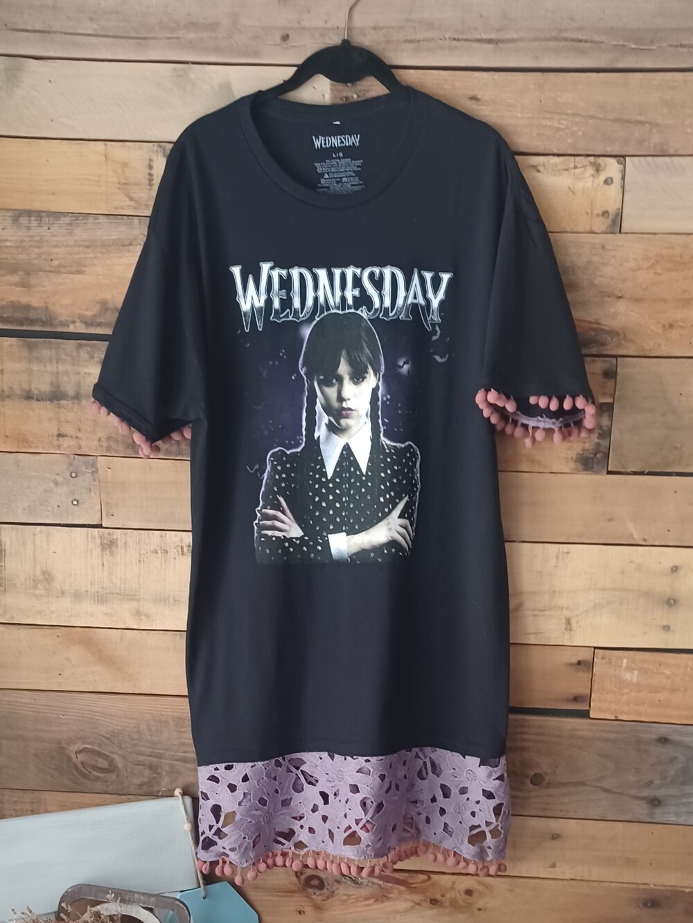 Upcycled  Black "Wednesday" Graphic Tee